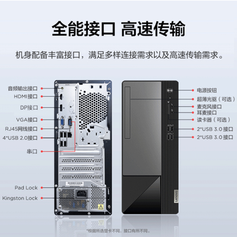 联想(Lenovo)扬天M460 商用台式电脑 23英寸屏(I5-11400 4G 1T DVD 集成 W10H)