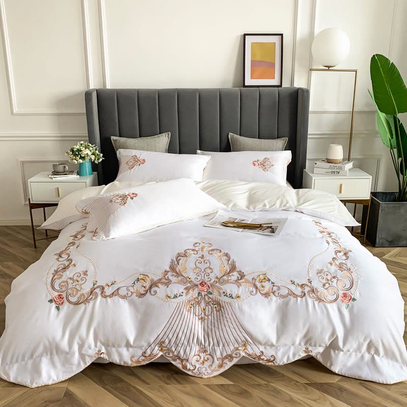 轻奢欧式床上四件套刺绣高档棉棉床单被套床上用品北欧风图片