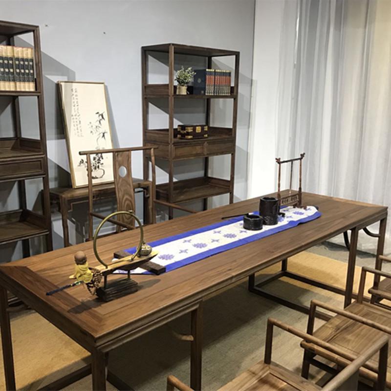 茶桌新中式闪电客老榆木茶台禅意茶室家具书桌画案黑胡桃木泡茶桌椅