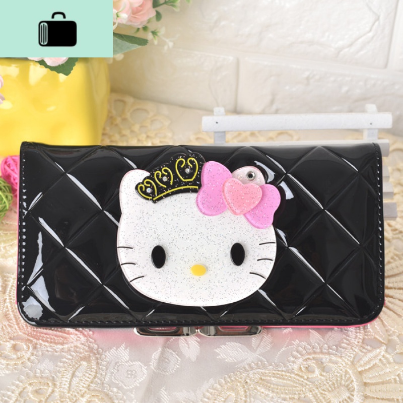 日韩版儿童公主零钱包女孩中小学生可爱卡通钱包手机包长款皮夹子NEW LAKE 黑色KT头长款