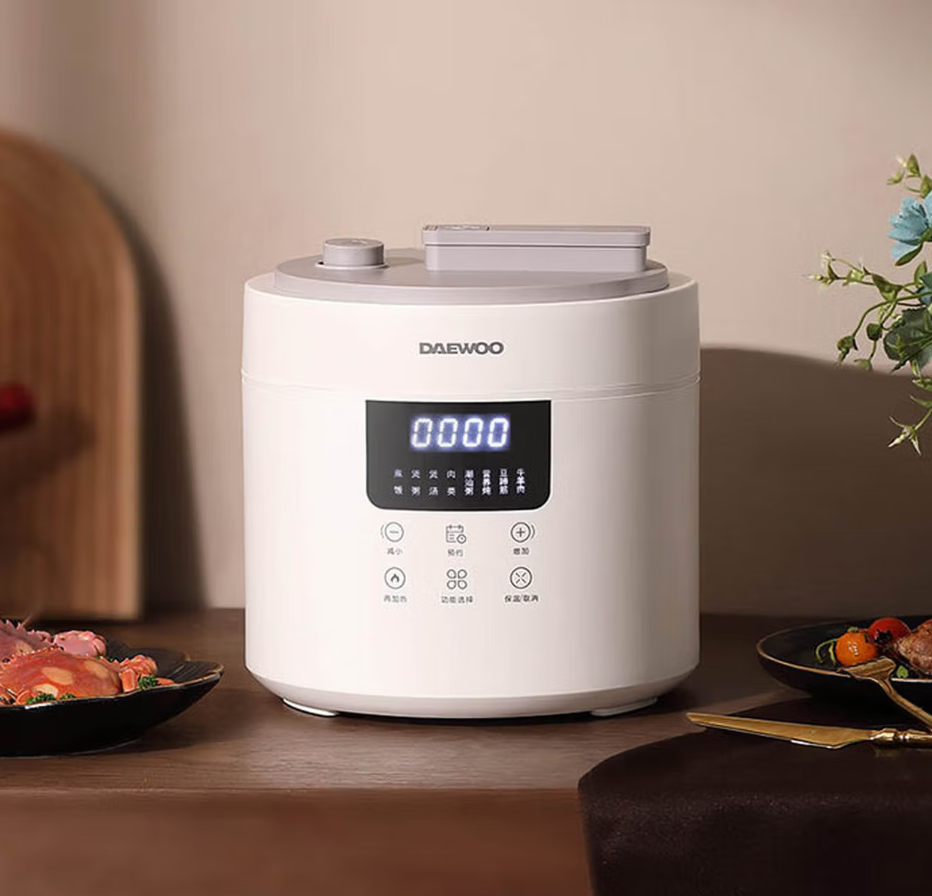 DAEWOO大宇4L羽白电压力锅1级能效12-24小时预约触摸控制液晶显示单胆设计