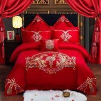 宏石家纺 贡缎绣花婚庆四件套-花田喜事 HS-J4-GD15101