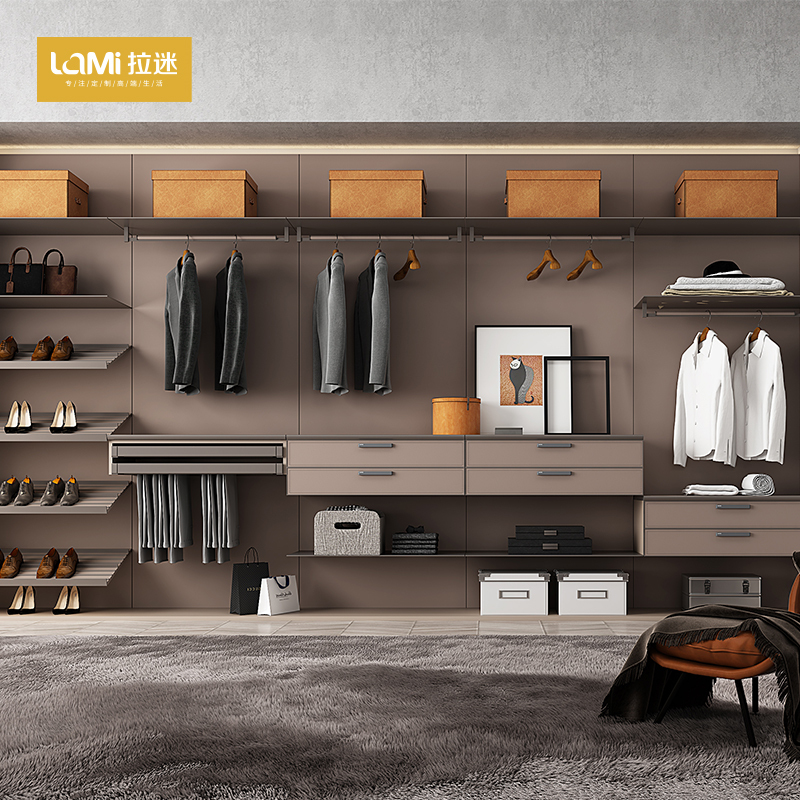 拉迷全屋定制家具卧室衣帽间整体定制现代简约衣帽间卧室开放式玻璃门