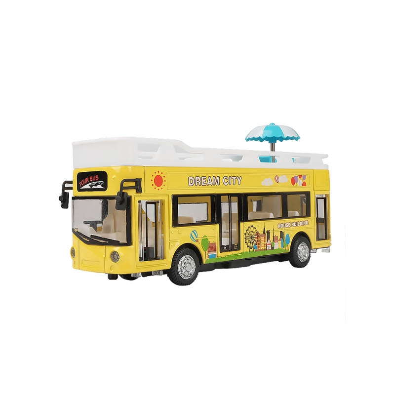 伦敦双层巴士合金公交车声光回力车敞篷巴士玩具车卡通儿童玩具车红色