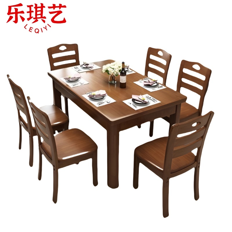 乐琪艺 餐桌 胡桃色 145*90*76cm 套高清大图