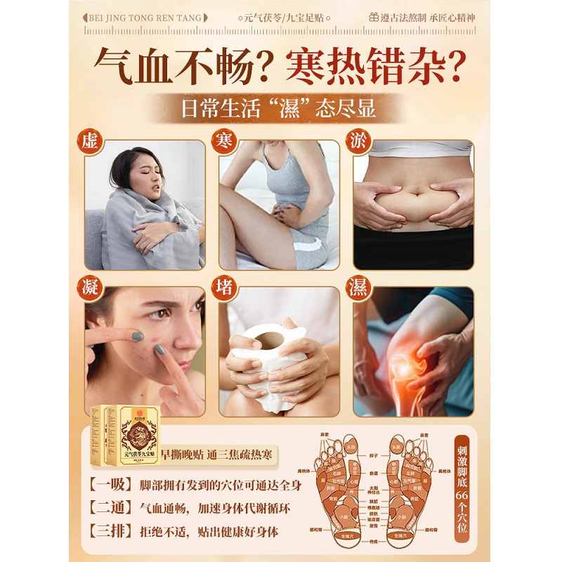 [内廷上用]北京同仁堂元气茯苓九宝足贴去官方正品旗舰店湿气寒排祛体内排湿高清大图