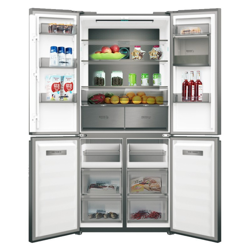 雪山白/星釉蓝 美菱冰箱bcd-600wup9bt十字四开门底部散热内嵌入式