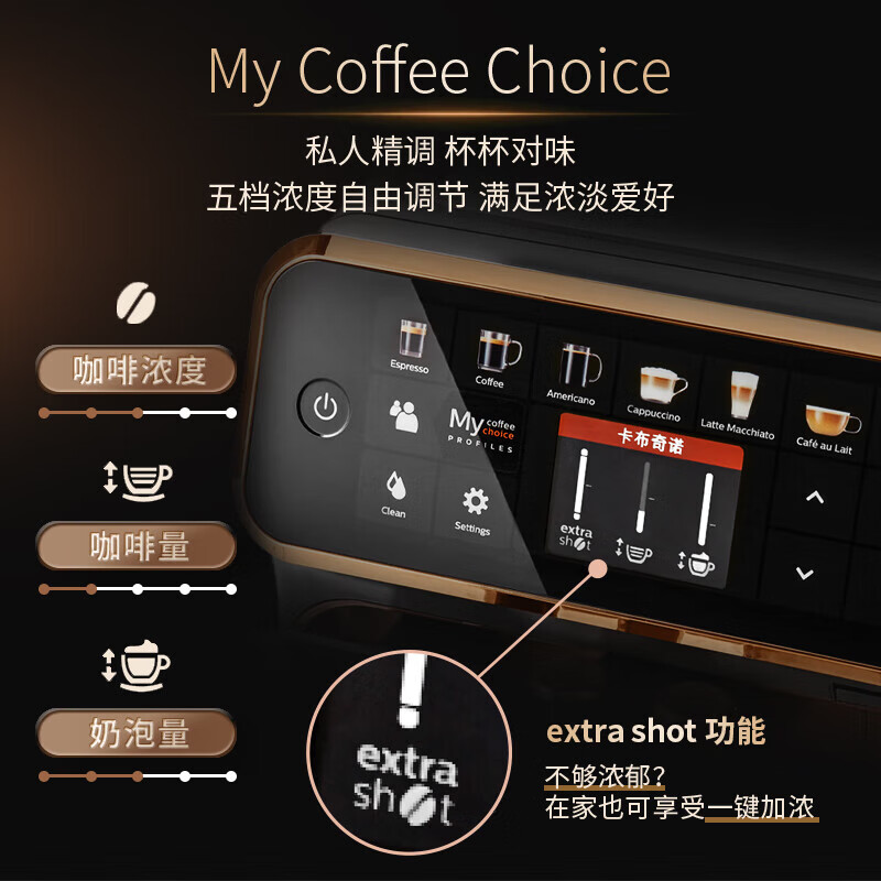 飞利浦(PHILIPS)欧洲进口意式全自动咖啡机 云朵新5系 浓缩家用办公现磨Lattego 优雅白金EP5144/82高清大图