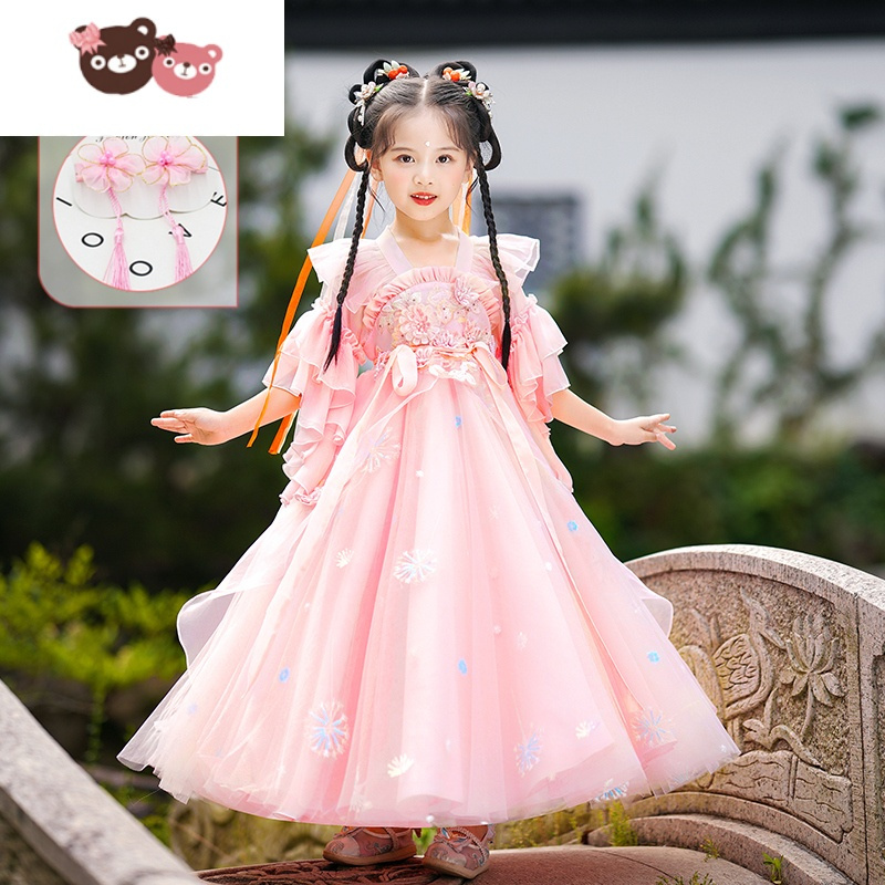 绿彩虹光汉服女童夏季薄款中国风儿童古风超仙唐装古装夏款2022新款