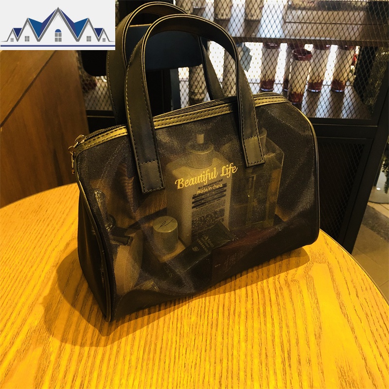 新款韩版潮流网纱透明易拿大容量洗漱用品收纳旅行携手便携化妆包 三维工匠收纳包高清大图