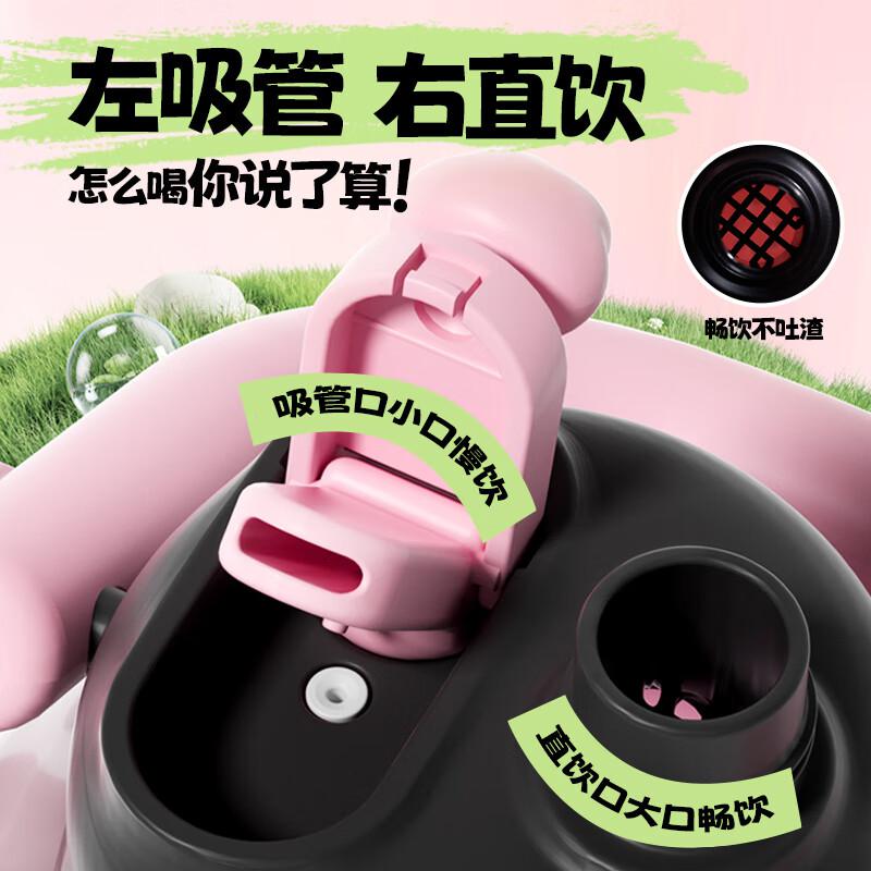 康巴赫双饮拎拎壶大容量运动水杯耐冷耐热含茶仓吸管家用健身便携杯子黑莓粉1个800ml高清大图