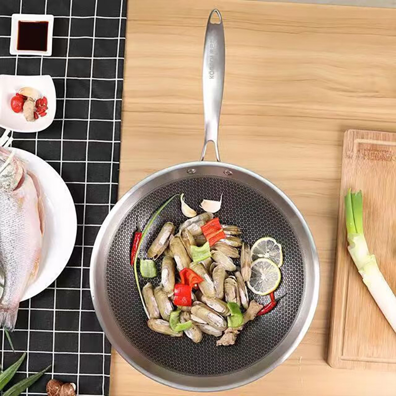 康巴赫炒锅32cm不粘锅蜂窝304不锈钢少油烟电磁炉通用CFC32A1高清大图