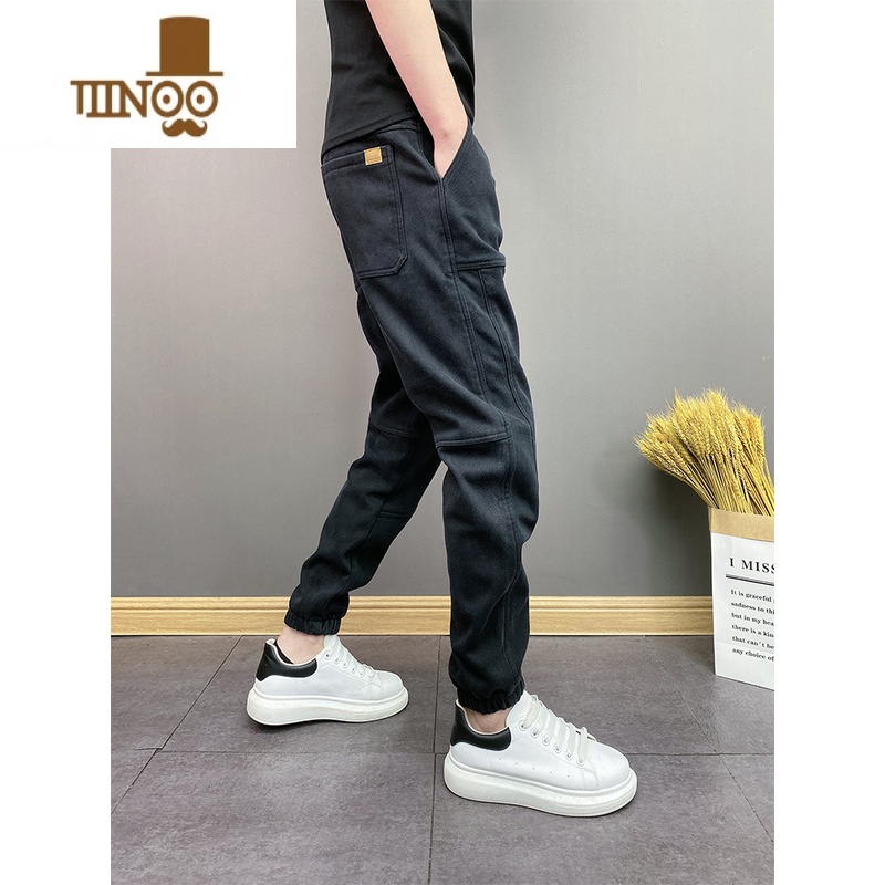 YANXU新款潮牌男士百搭水洗百搭宽松束脚裤韩版宽松痞帅牛仔长裤高清大图
