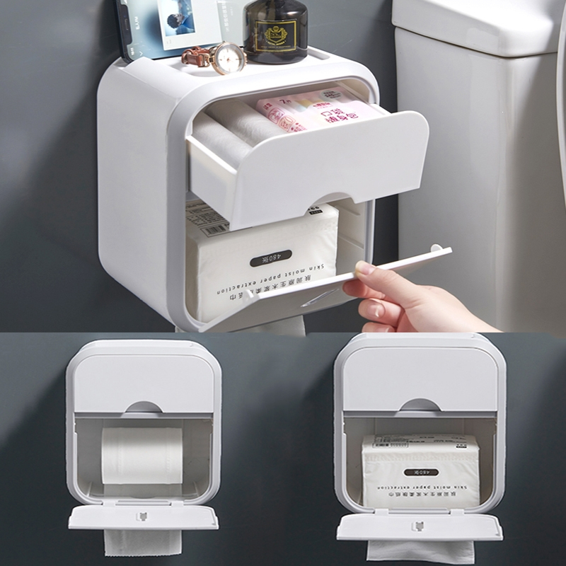 卫生间纸巾盒阿斯卡利壁挂式厕纸盒免打孔抽纸盒厕所卫生纸卷纸置物架