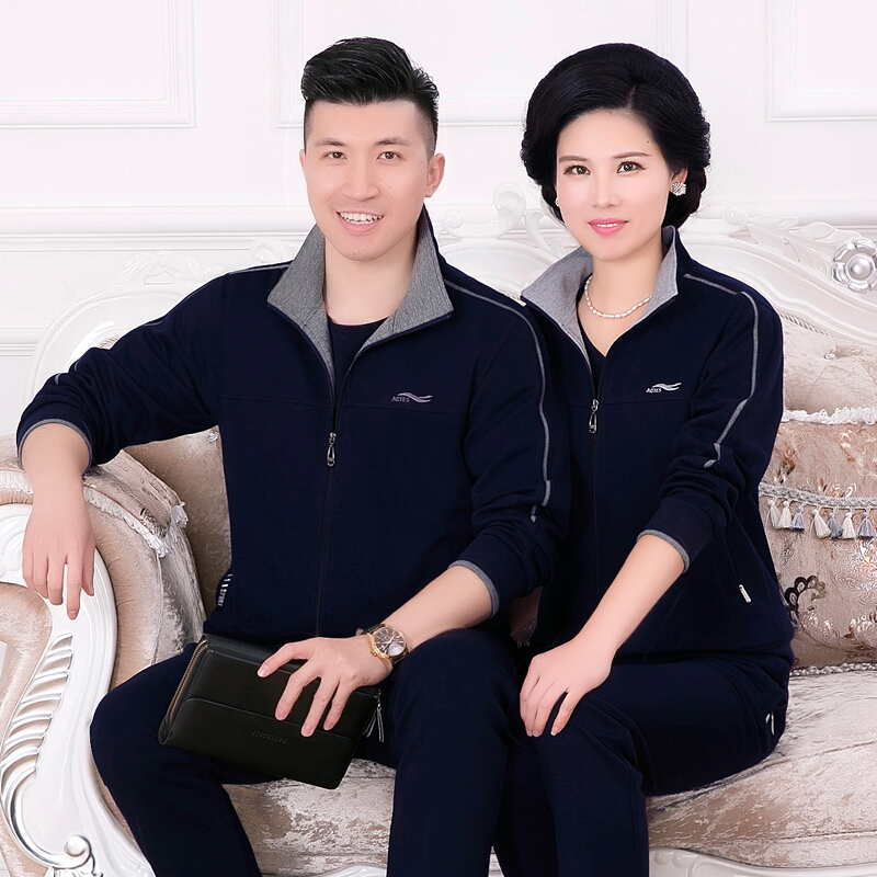 春秋季情侣中老年人开衫宽松运动服套装男女三件套大码运动衣中年