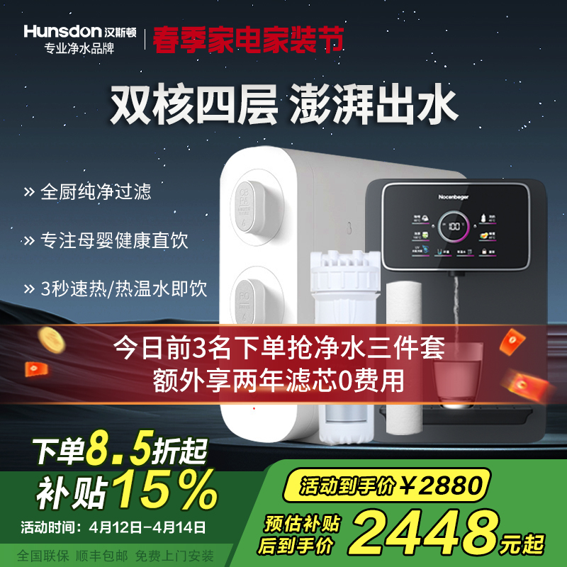 汉斯顿/Hunsdon家用0阻垢剂净水器管线机套装厨下式净饮机RO反渗透净水机过滤器母婴直饮厨房纯水机D3