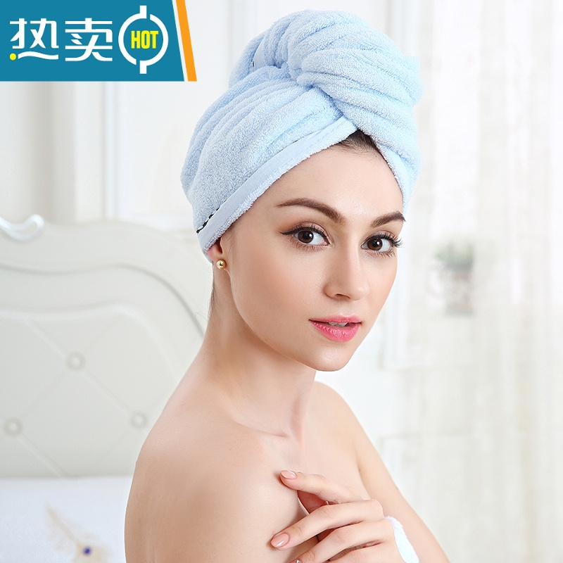 敬平干发帽加厚速干韩国成人可爱强吸水干发巾包头浴毛巾帽 蓝色素色高清大图