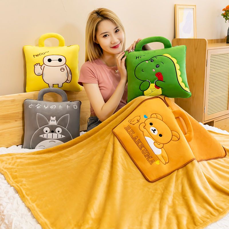 绿色独角兽 抱枕+毯子80cm*1m 汽车抱枕被子两用沙发办公室午睡枕头被折叠空调被多功能车载靠枕