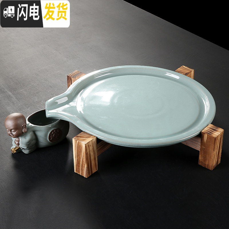 三维工匠简约网红抖音茶具汝窑哥窑茶盘拖盘套装整套冰裂陶瓷功夫紫砂茶壶 哥窑茶盘+盖碗套组高清大图