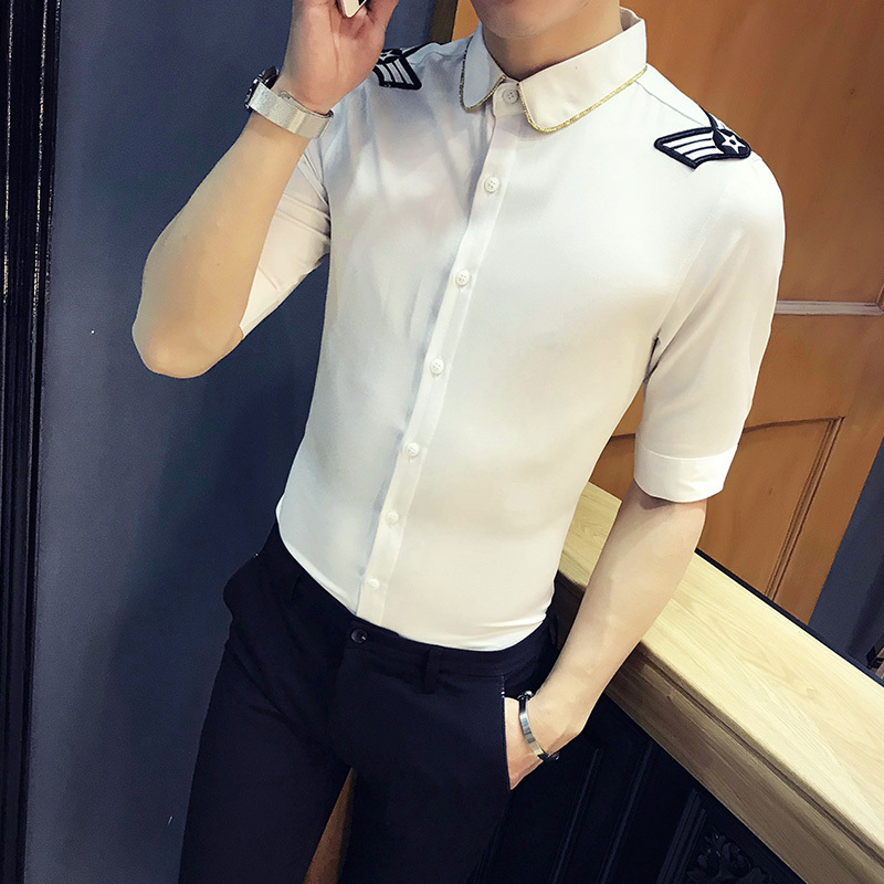 2018短袖衬衫男修身韩版夏款青少年KTV空少制服夜店气质帅气个性