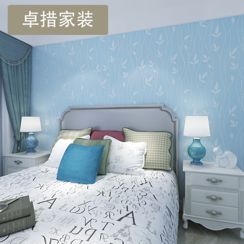 卧室墙纸 无纺布田园叶子多丽壁纸 温馨浪漫简约客厅书房墙纸U005壹德壹