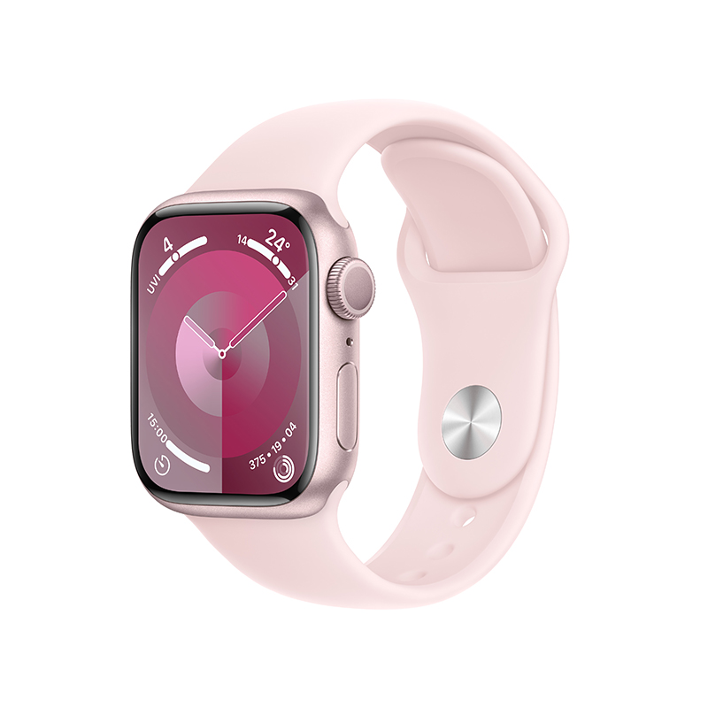 Apple Watch Series 9 (GPS) 41 毫米粉色铝金属表壳 亮粉色运动型表带 - M/L