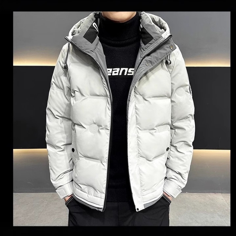 连帽羽绒服男短款冬季2024年新款潮牌男士休闲冬装加厚外套上衣服 浅灰色 4XL