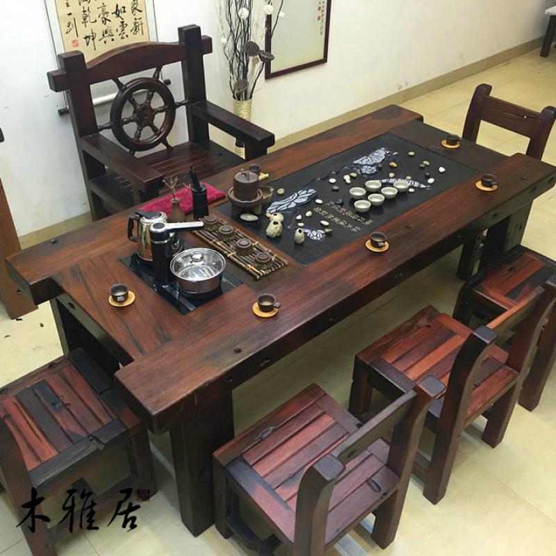 老船木茶桌椅组合实木家具功夫泡茶桌家用小茶台办公中式简约茶几高清大图