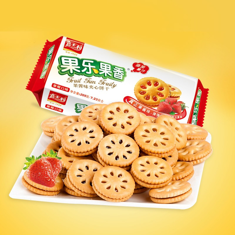 嘉士利果乐果香草莓味果酱夹心饼205g