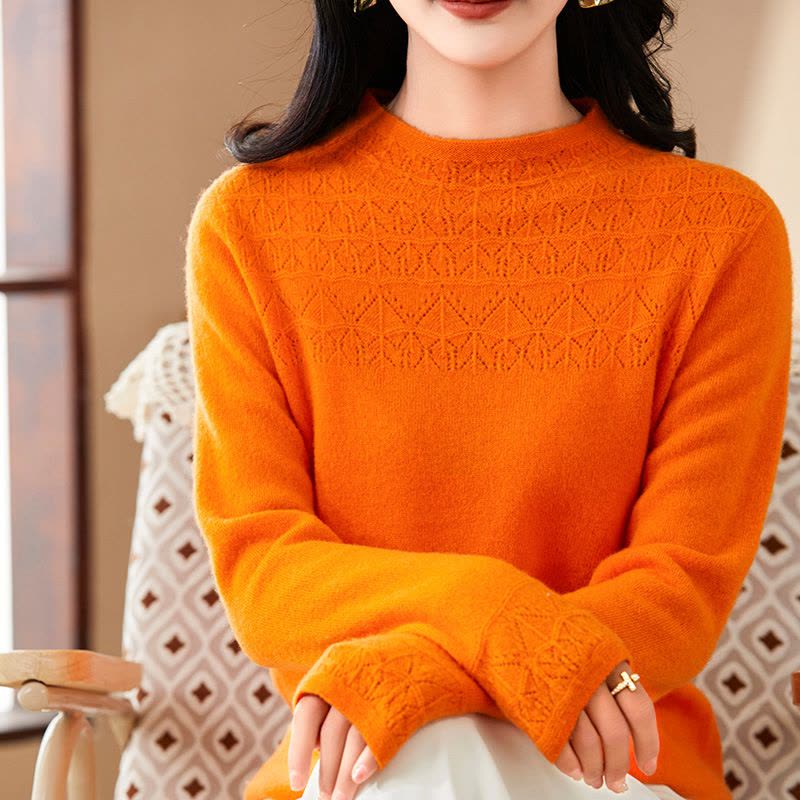 秋冬款一线成衣羊毛针织衫女半高领休闲镂空时尚潮流保暖打底衫图片