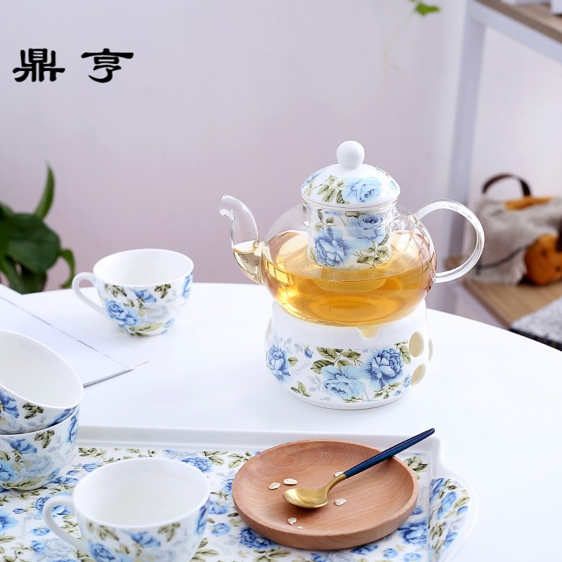鼎亨陶瓷花茶茶具套装耐热玻璃花茶壶煮水果茶壶茶杯托盘下午茶茶