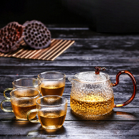 青苹果 玻璃茶具套装 耐热茶壶茶水分离 手工加厚锤纹日式风格 一壶四杯礼盒套装茶壶茶杯