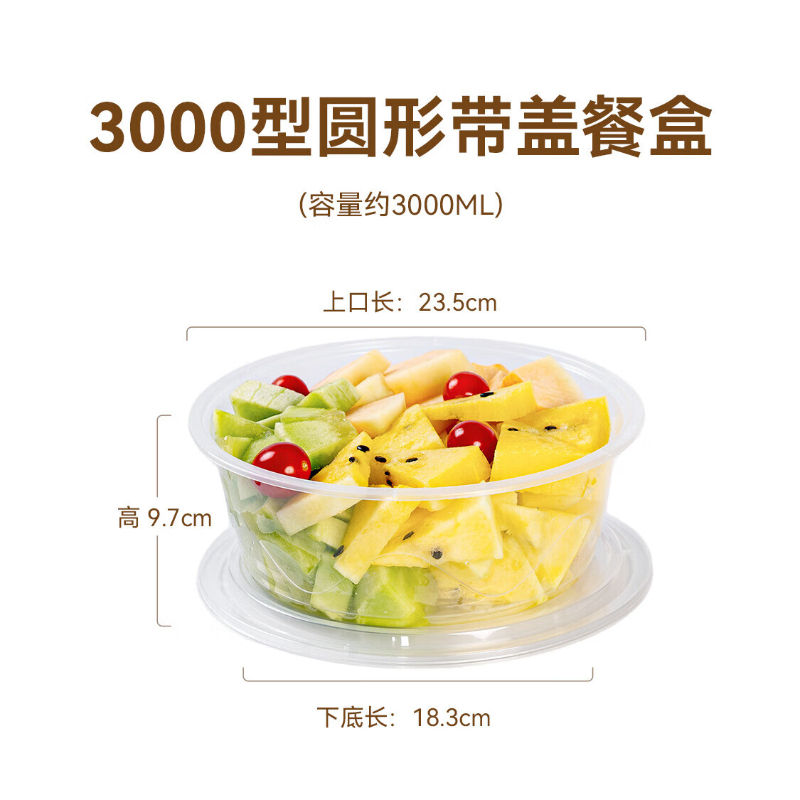 特美居 一次性圆形3000型光面带盖打包餐盆30套装透明TMJ-6079 BDZSSC