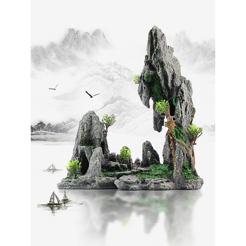 鱼缸摆件装饰水族造景石水套餐乌龟缸假山造景石头大型创意小型高清大图