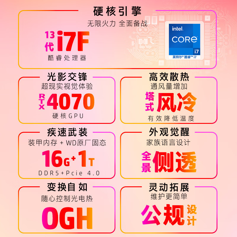 惠普HP 暗影精灵9 Plus GT15-148rcn台式电脑高性能电竞游戏台式机主机 定制13代i7-13700F RTX4070 12G 32G 1TB固态 侧透机箱