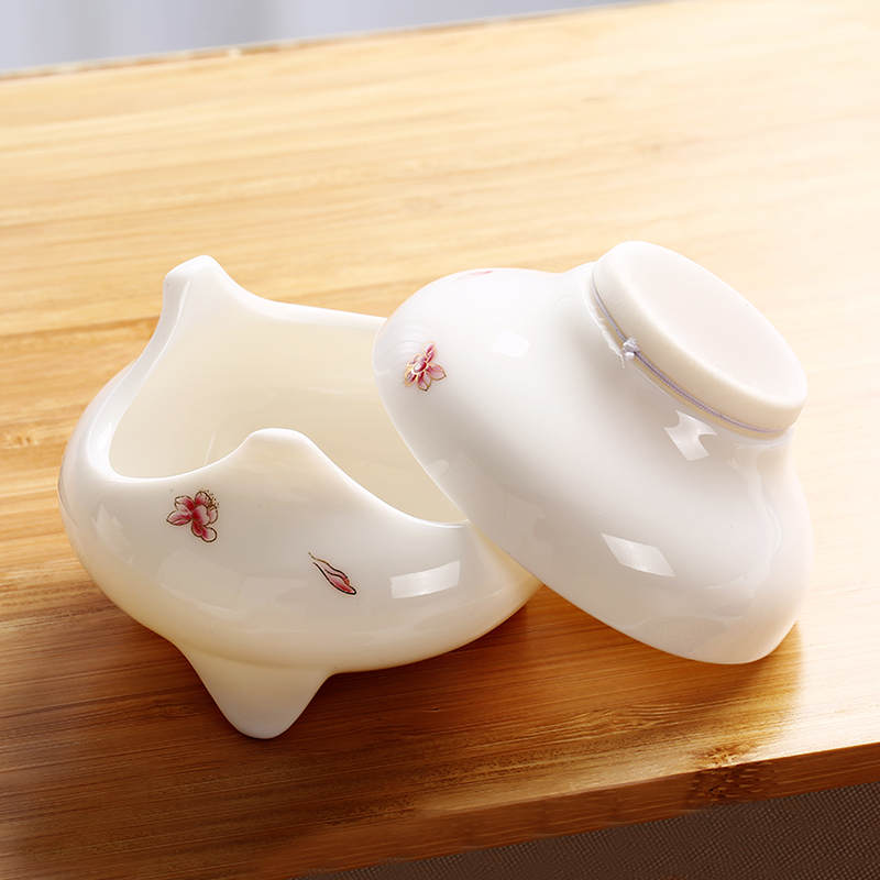 常生源 茶漏 陶瓷功夫茶具 羊脂玉白瓷 茶滤 滤茶器 浮雕对花 蝶韵茶漏