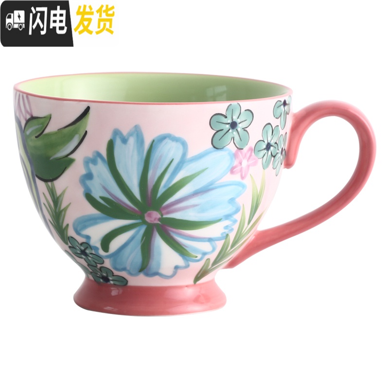 三维工匠大号早餐杯大容量杯子欧式手绘燕麦杯咖啡杯陶瓷马克杯情侣杯高清大图