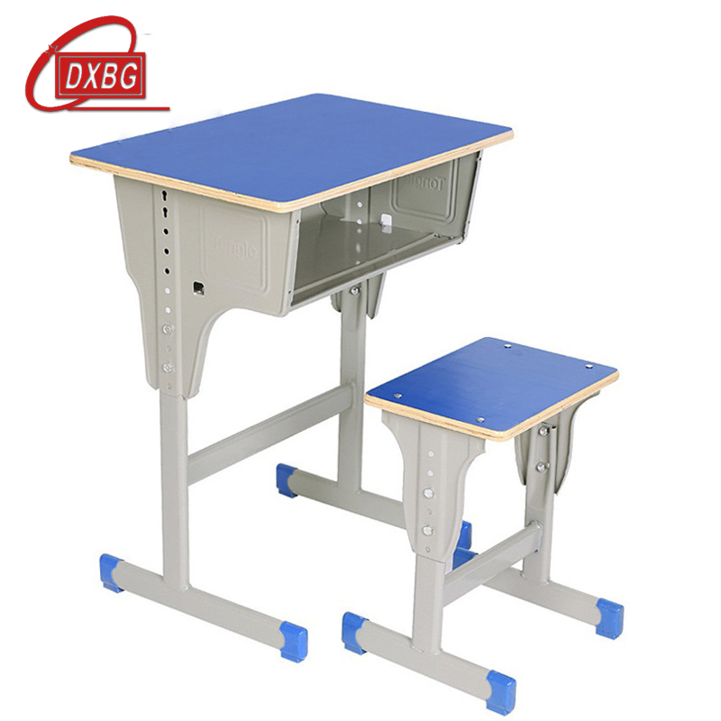 DXBG中小学生课桌椅学校培训班辅导班课桌升降儿童书桌学习课桌椅套装【工厂现做 7天内发货】 单人深蓝边方凳款