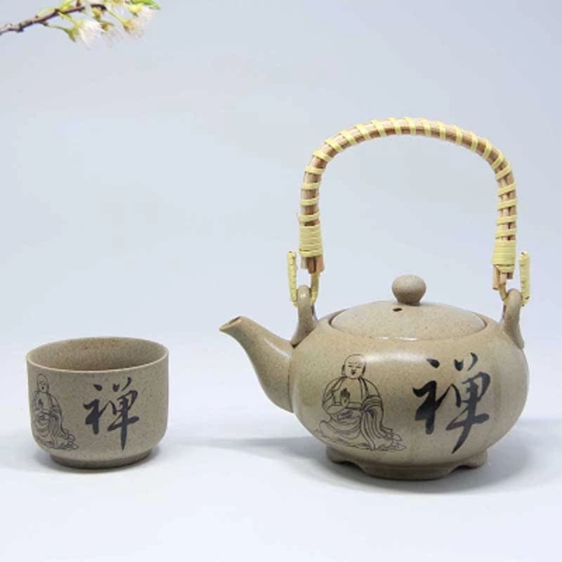 家用时尚提梁壶茶具套装红茶粗陶陶瓷一壶六杯泡茶壶功夫茶杯