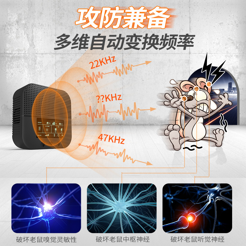 超声波大功率驱鼠器家用电子猫抓扑捉防驱赶老鼠灭鼠捕鼠神器8喇叭 [使用范围500平方内]高清大图