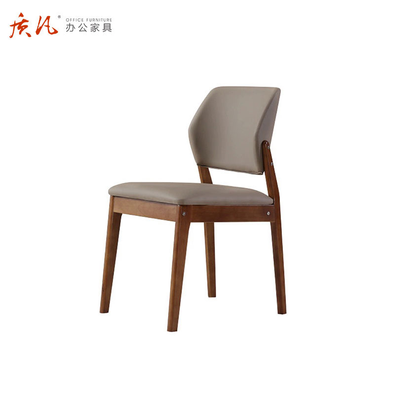 质凡轻奢餐椅现代简约 胡桃色+卡其皮高清大图