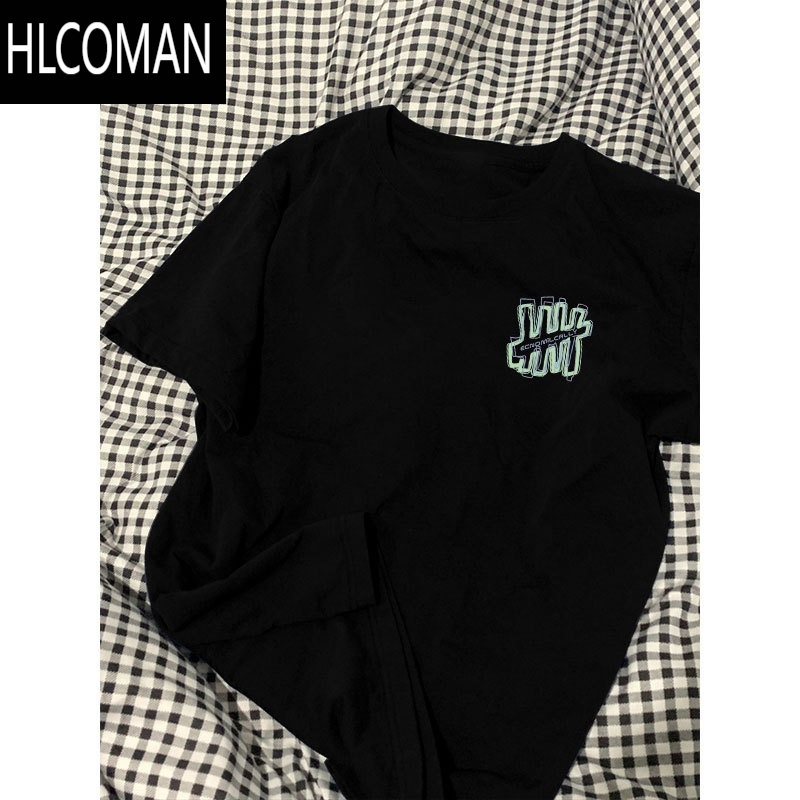HLCOMAN短袖t恤男士2025年新款夏季港风ins休闲宽松大码潮流百搭上衣