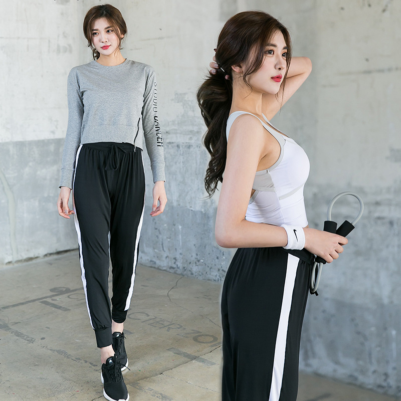 韩国健身服女秋冬晨跑长袖瑜伽服宽松拉链速干健身房跑步运动套装