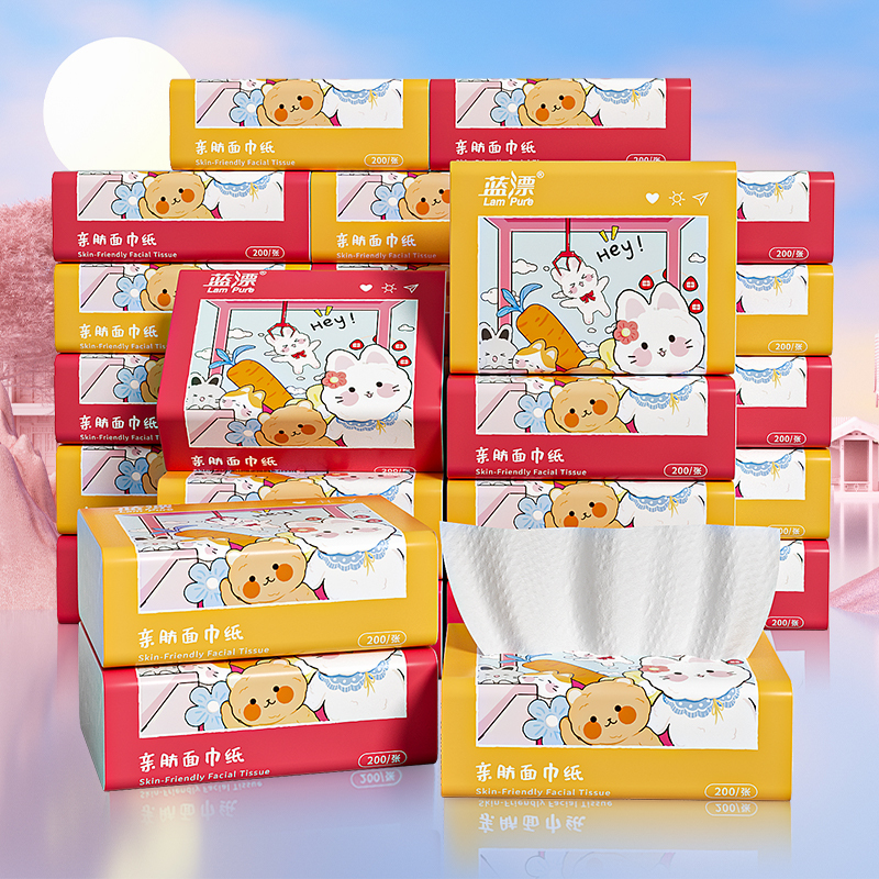 蓝漂双色兔白色抽纸整箱批发家用实惠装婴儿面巾纸餐巾纸卫生纸巾S码