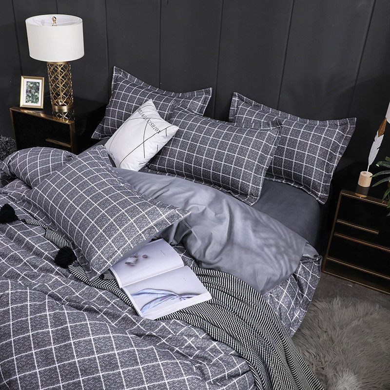 美帮汇一米五床四件套款床单北欧风格被子全套装 学生宿舍六件套 布格灰 1.8四件套【被套适合180*220被芯】