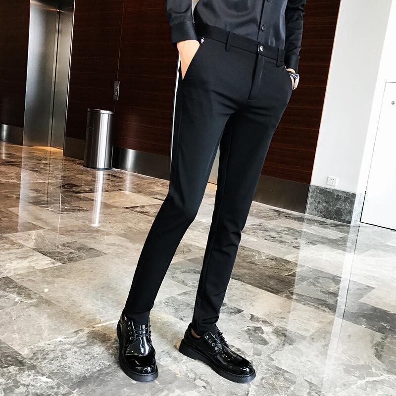 春季男士休闲裤韩版修身小脚裤青年西裤商务西装裤弹力长裤子黑色(时尚款)