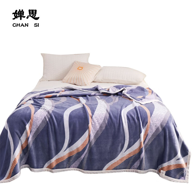 婵思 CTK0220060L 200*230cm 时尚 印花 云貂绒毯 1.00 件/条 (计价单位:条) 纽约蓝