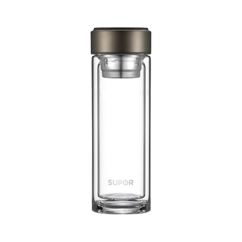 苏泊尔玻璃杯330ml双层茶水分离便捷乌木黑KC33GU10