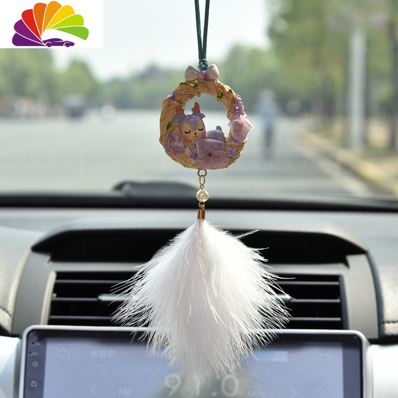 车内可爱小鹿饰品女士 紫鹿白毛挂件