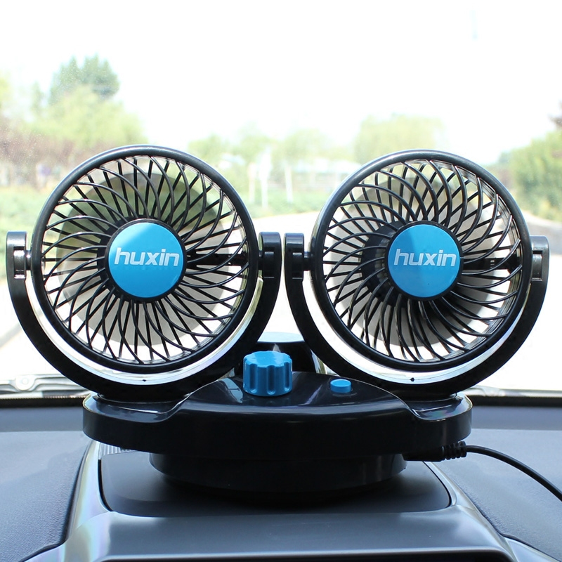 小汽车12v24车用电扇自动摇头车载电动大货车大摇头风扇风速双头